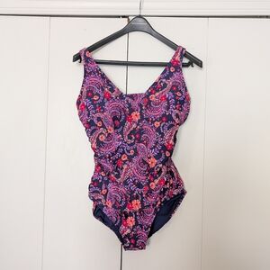 Lands' End Womens Paisley Bathing Suit - Navy and Pink
